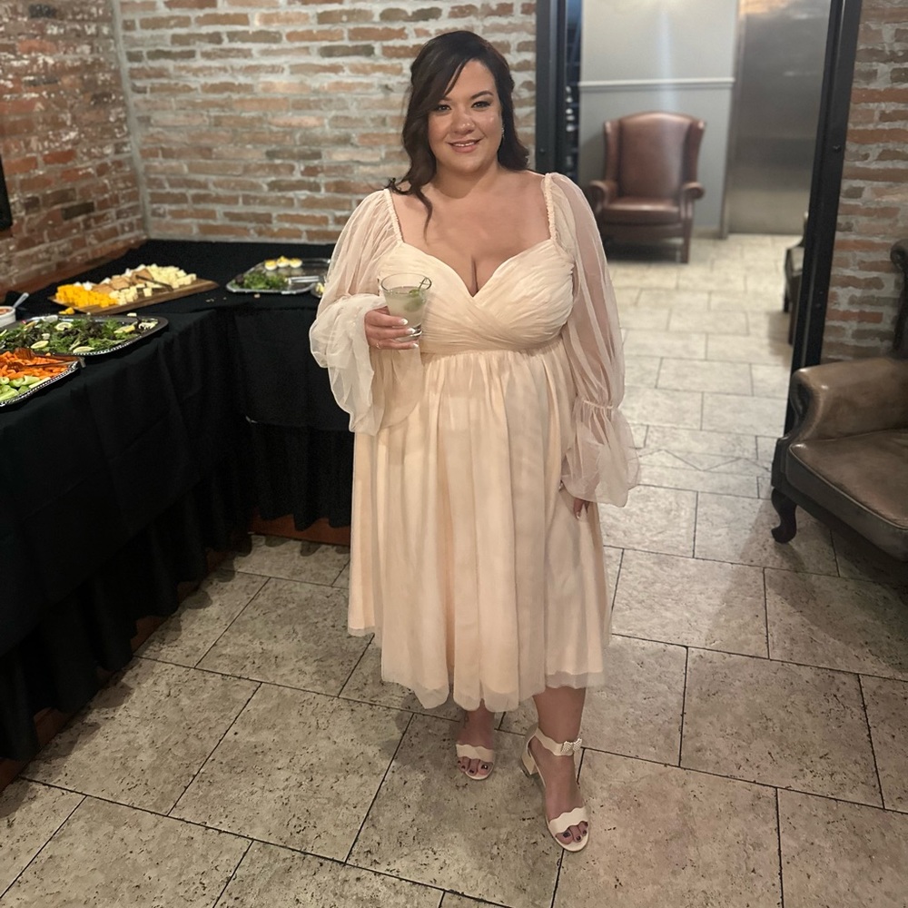 Tiered Puff Sleeve Dress light pink dress worn once for my rehearsal dinner 18